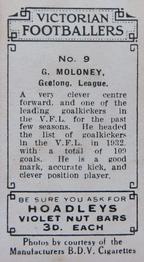1933 Hoadley's Victorian Footballers #9 George Moloney Back